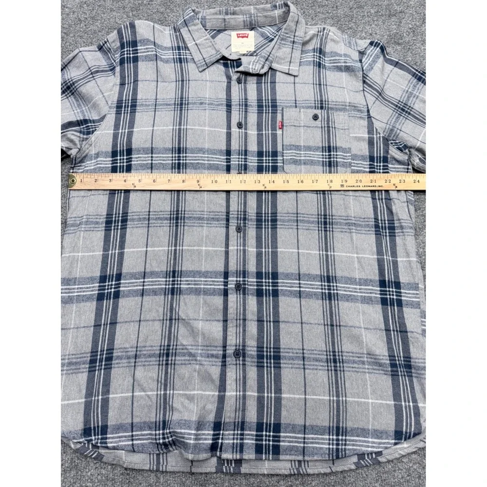 Levis Mens XXL Grey Navy Blue Plaid Long Sleeve Button Down Shirt 3LGLW1341 NEW